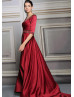 Beaded Burgundy Satin V Back Fabulous Evening Dress